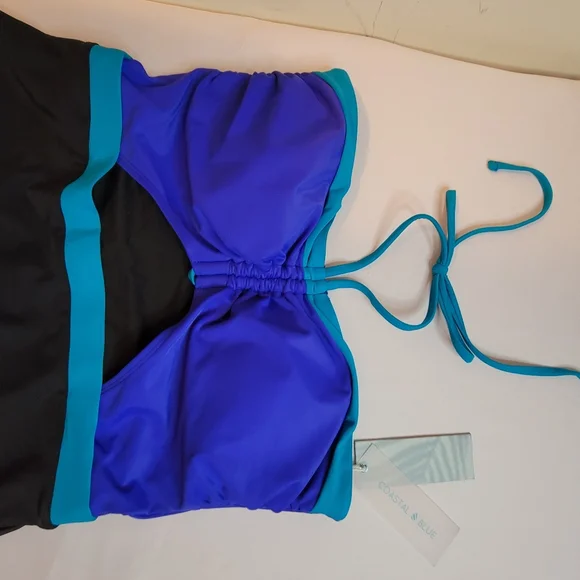 NWT Coastal Blue Women’s Swimsuit Halter Neck Cutout-Front, size L 12-14 - Picture 5 of 7